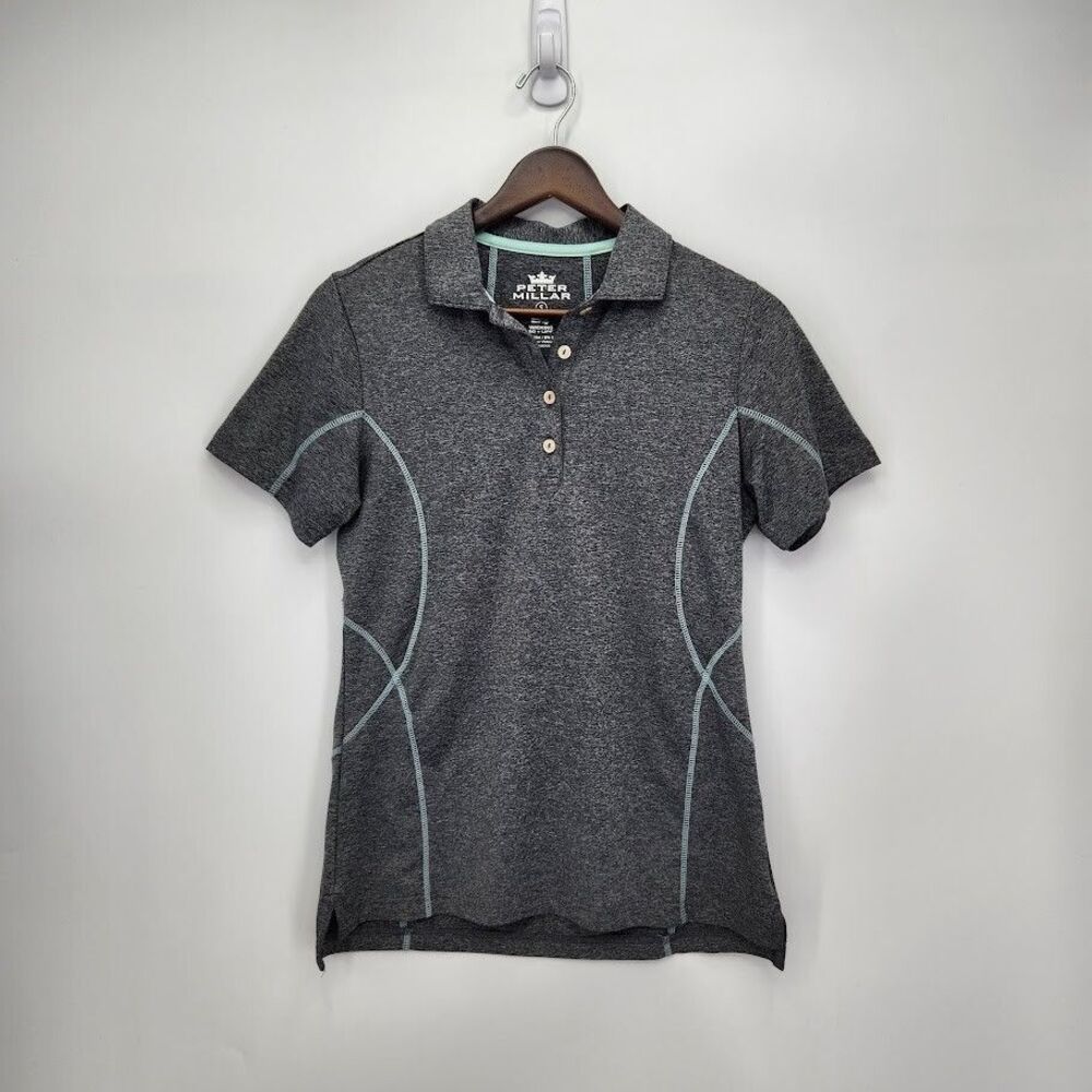 Peter Millar Womens Golf Performance Polo Shirt Gray Contrast Stitching Small